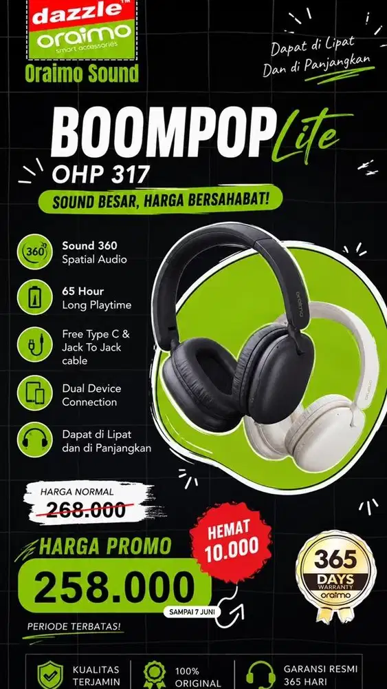 Headphone Oraip BoomPop Lite OHP-317