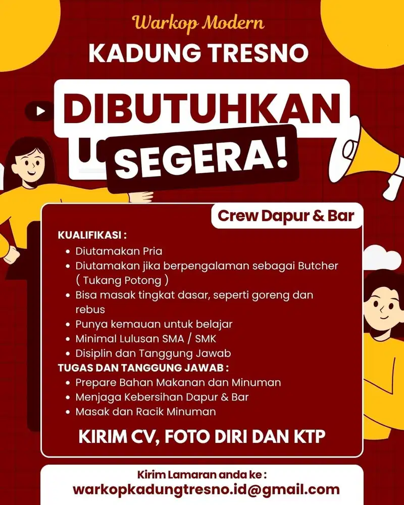 Dibutuhkan Crew Dapur & Bar