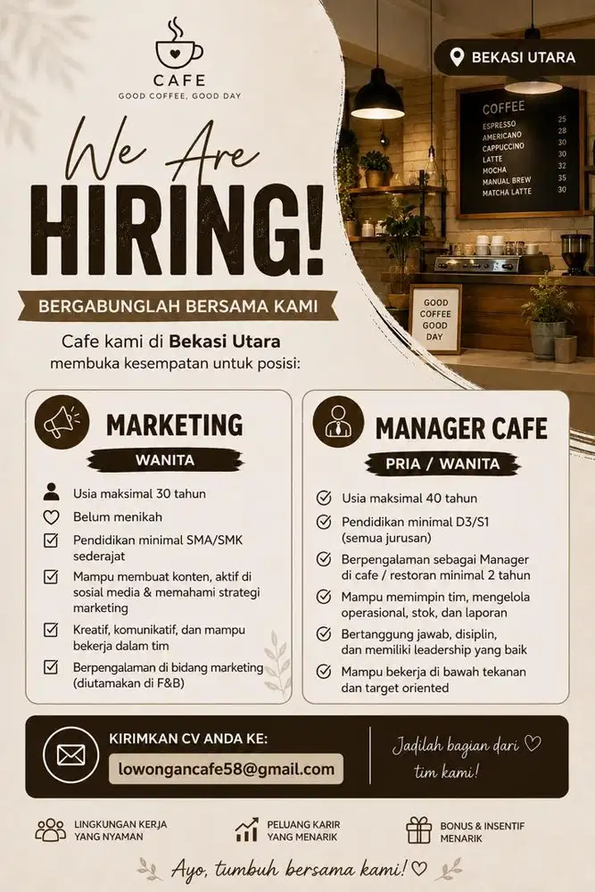Lowongan Marketing dan Manager Resto di Bekasi Utara