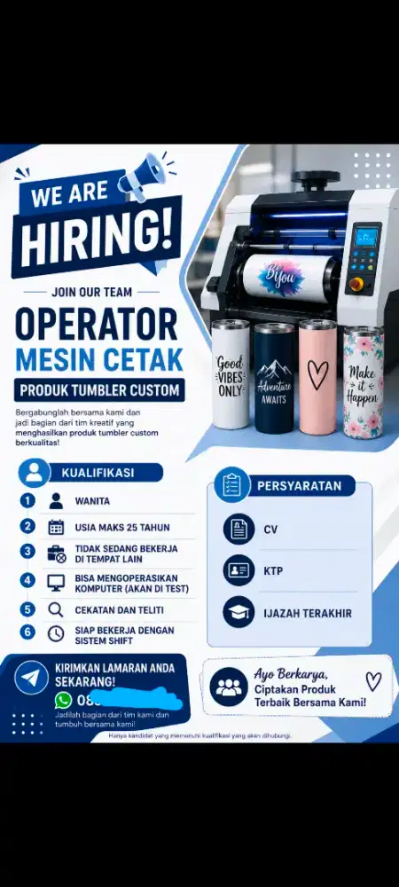Operator mesin produksi Tumbler custom