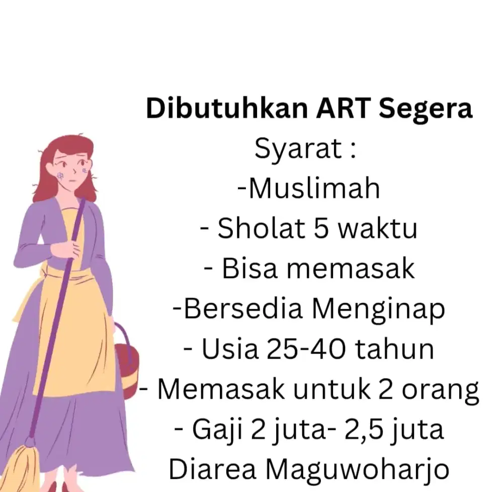 Lowongan pekerjaan Asisten Rumah Tangga