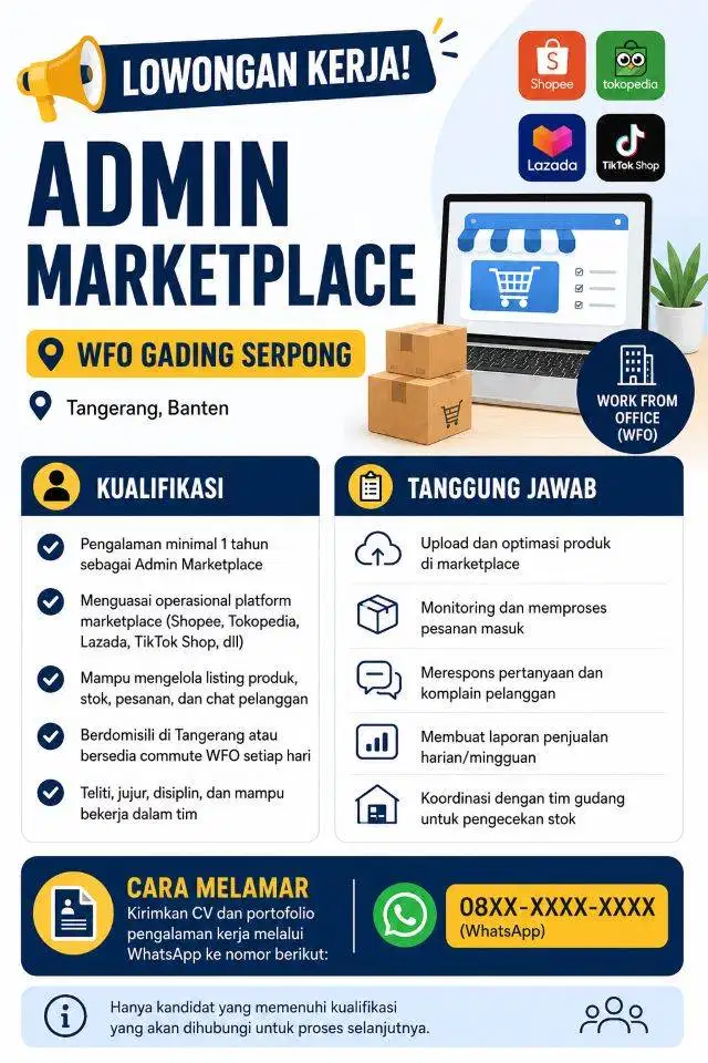 ADMIN MARKETPLACE PENGALAMAN WANITA GADING SERPONG WFO