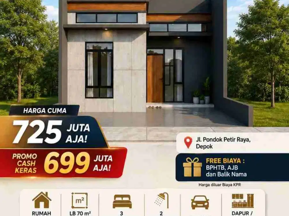 Rumah 1 lantai rasa 2 Lantai hanya 690 jutaan di Pondok Petir dekat Pamulang