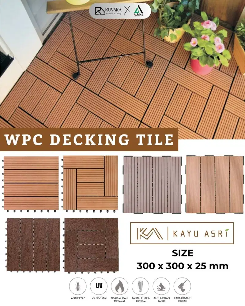 Decking Tile WPC 30 x 30 cm Tebal 2,5 cm | Lantai Outdoor untuk Taman