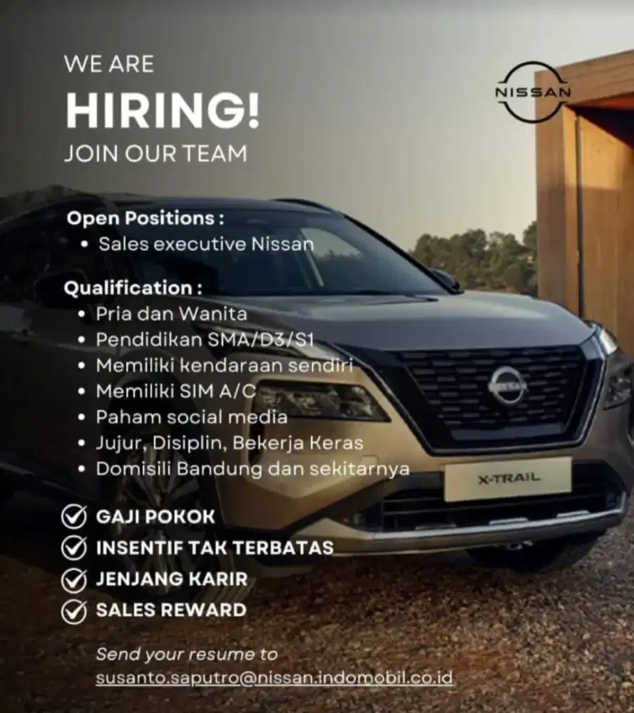 Dibutuhkan Sales Counter & Sales Executive Mobil Listrik & Hybrid