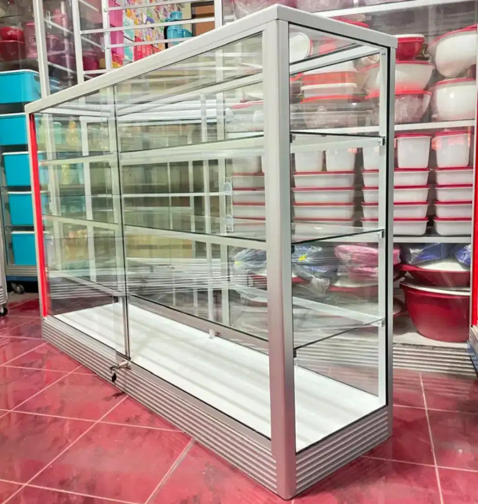 Etalase Panjang 1,5 Meter Sudah PAKE RODA & Kunci