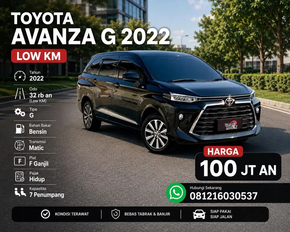 Toyota Avanza G 2022 Antik Low KM Murah Bekas Hitam Ganjil Garansi