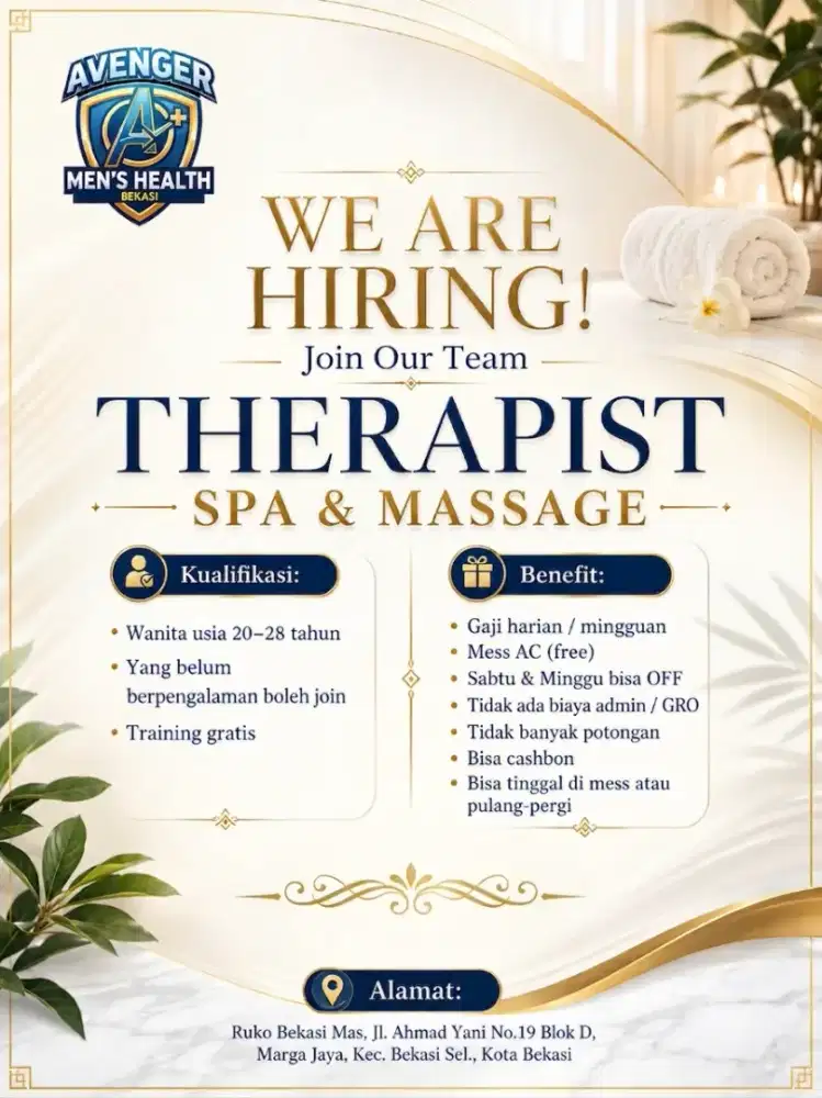 Therapist Wanita  Pemula Welcome, Training Gratis, Penghasilan Menarik