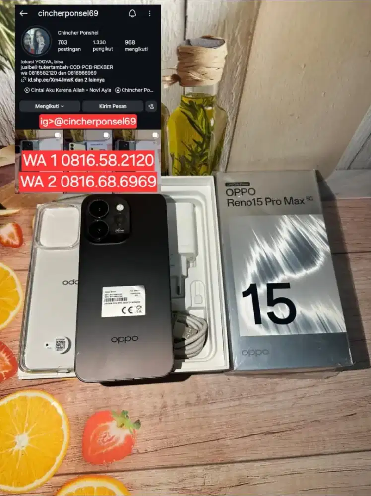 Hp LIKENEW oppo reno 15 pro max 5g 12/512 istimewa buat review saja
