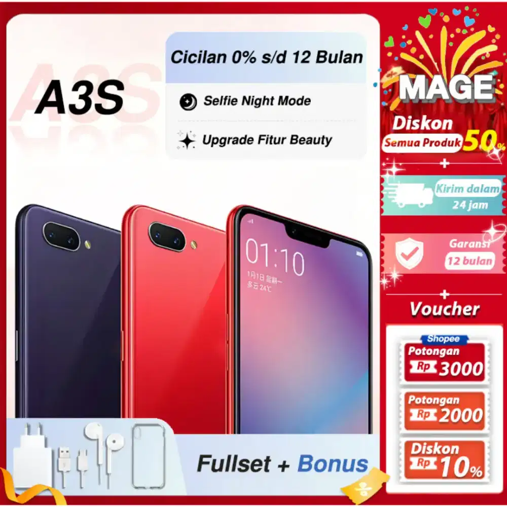 HP A3S RAM 6+128GB 4G LTE Fullset Grosir Murah.