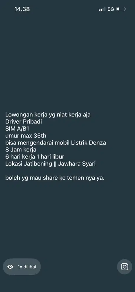 Dibutuhkan DRIVER PRIBADI