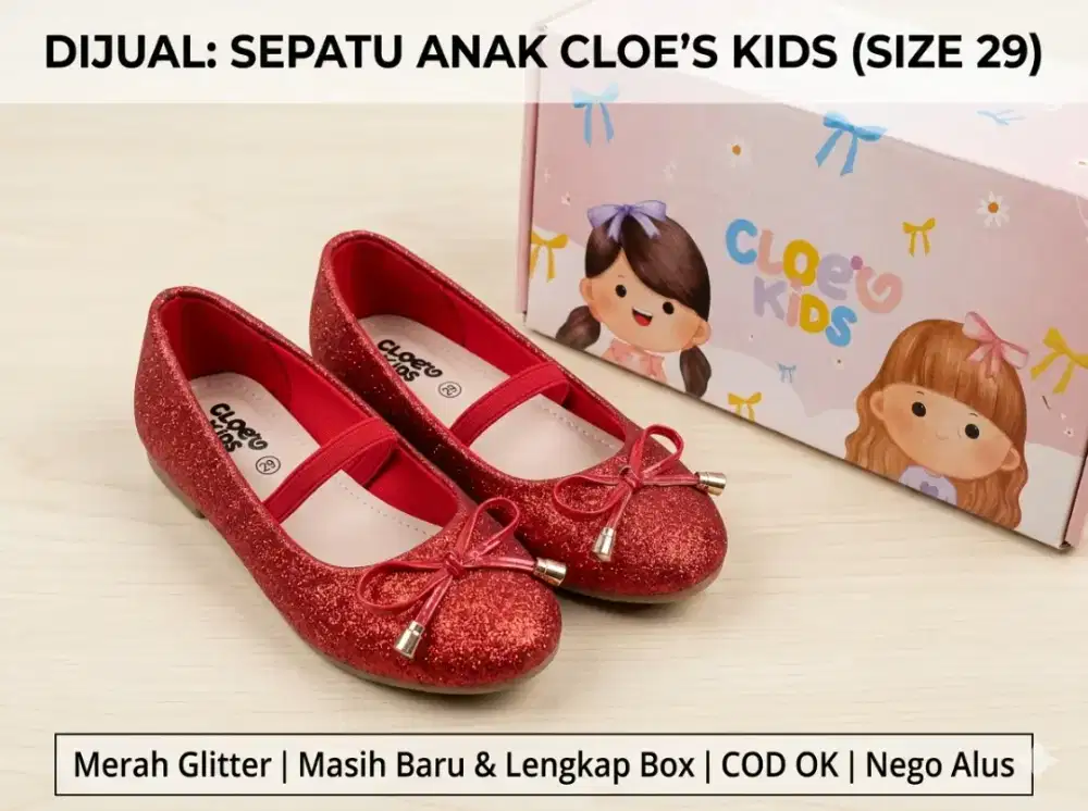 Preloved Sepatu pesta (merek CLOE'V) anak Merah Gliter