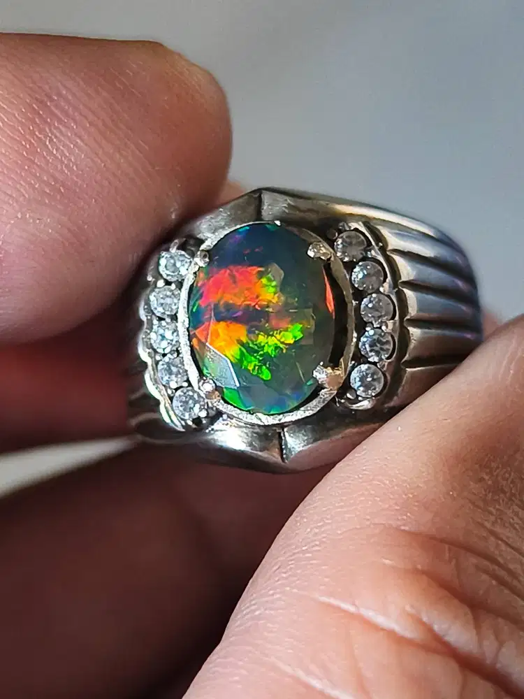 Batu kalimya black opal 1.10 crat ring perak memo MRI