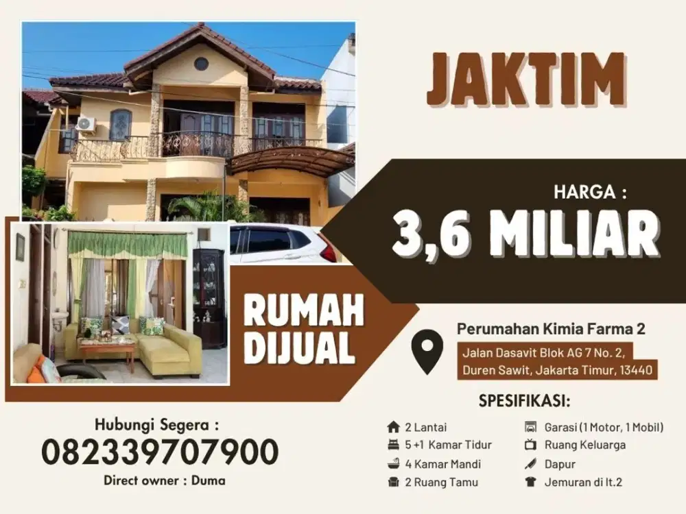 DIJUAL RUMAH DI PERUMAHAN KIMIA FARMA 2 JAKARTA TIMUR