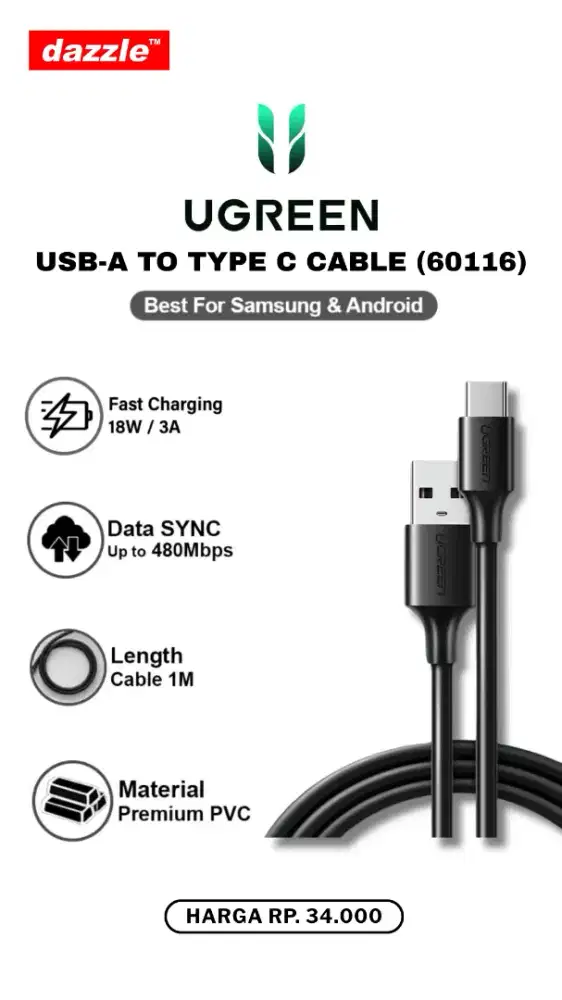 UGREEN USB A TO TYPE C CABLE (60116)