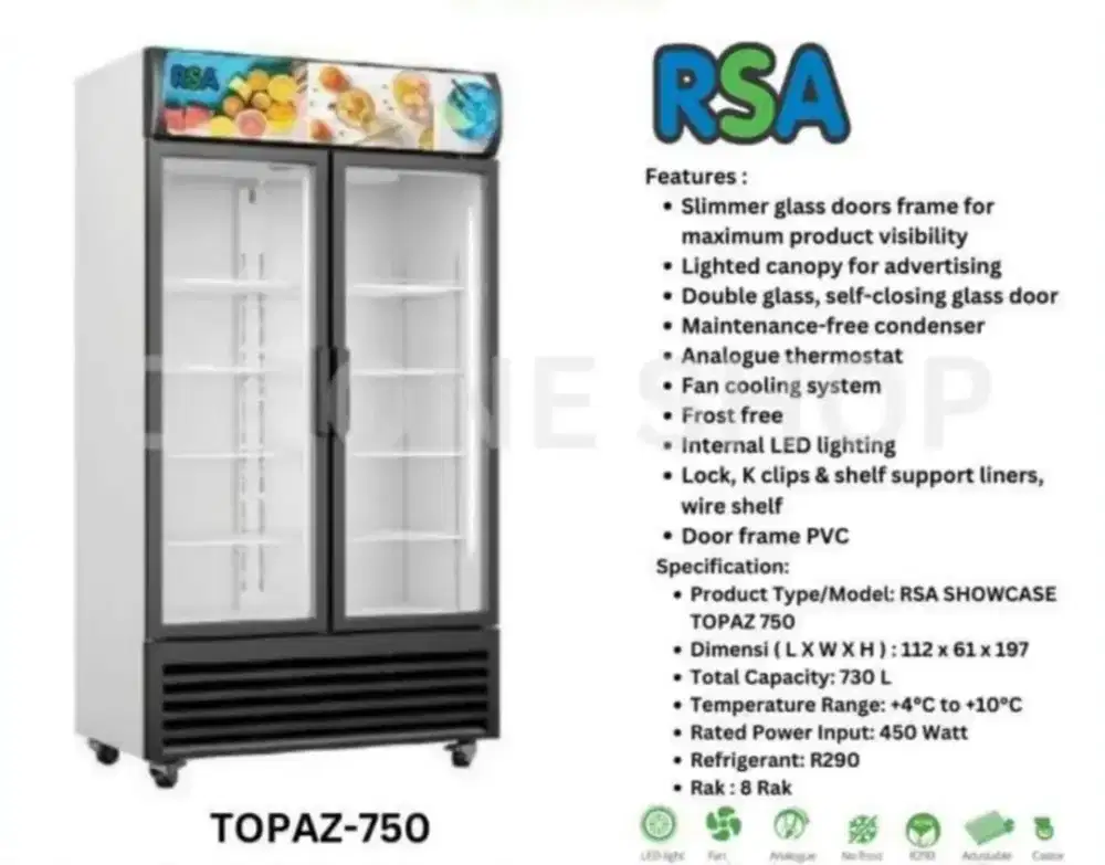 Kulkas / Showcase 2 Pintu RSA Topaz 750IC