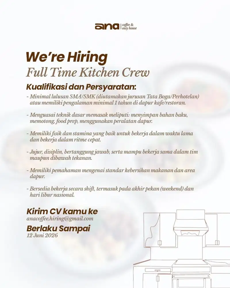 Lowongan Full Time Kitchen
