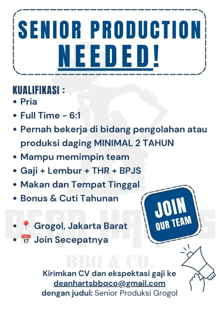 SENIOR/SPV PRODUCTION TEAM (PENGOLAHAN DAGING)