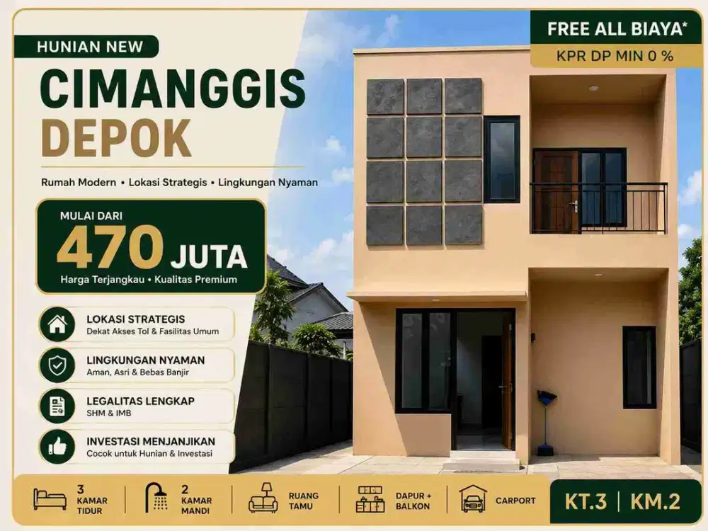 Rumah New 2 Lantai 400 Juta an di Pusat Kota Cimanggis Depok