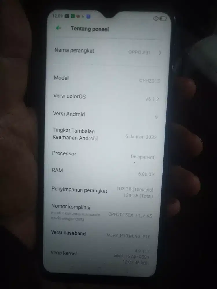 Oppo A31. Ram 6/128 GB. Hp siap pakai.