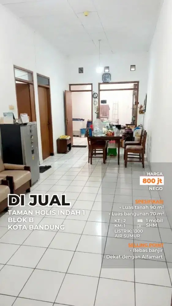 Jual Rumah Taman Holis Indah 1, LT/LB 90/80
