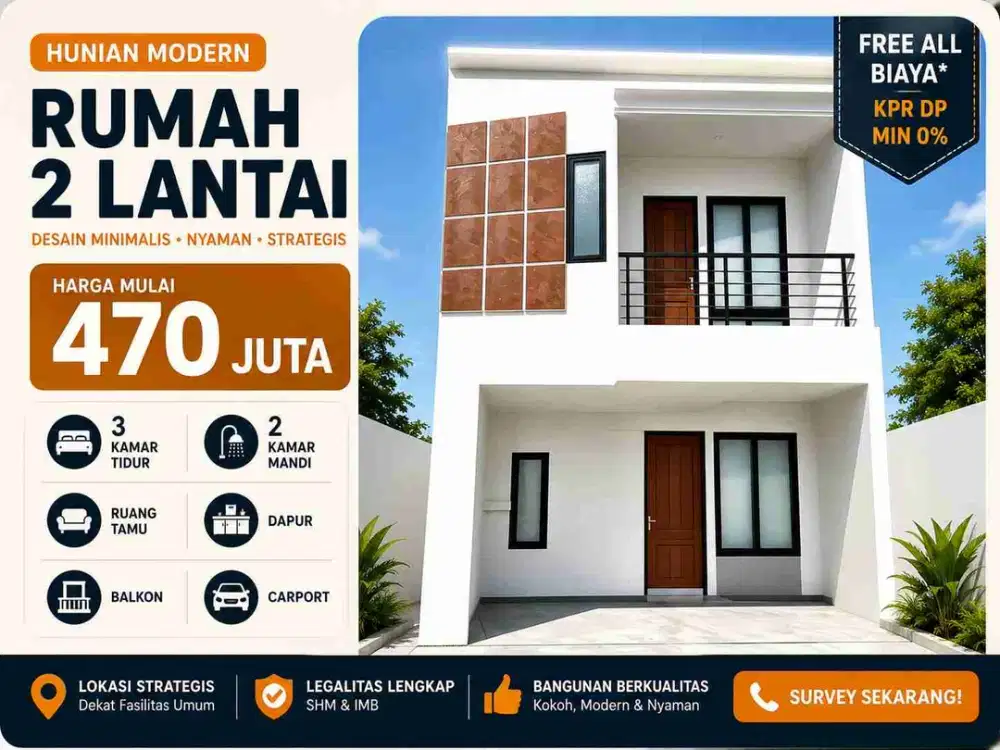 Rumah New 2 Lantai 450 JT an - Free All Biaya Dekat LRT Harjamukti Depok