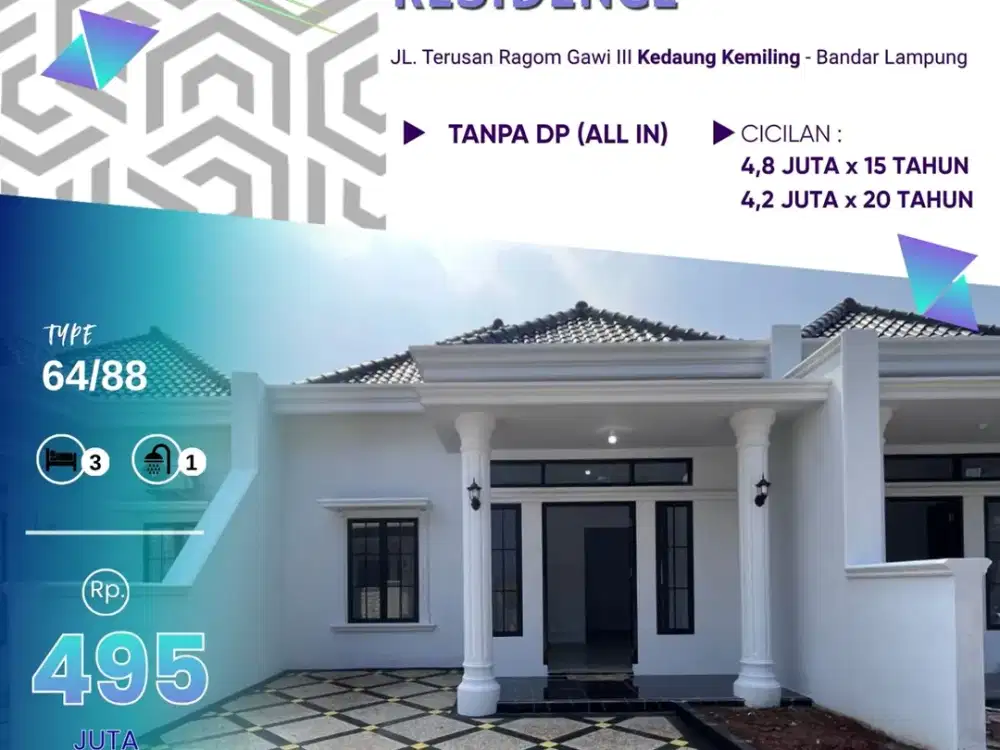 CLUSTER AL HALIM RESIDENCE DEKAT FLYOVER PASAR UNTUNG DAN STASIUN LABUHAN RATU LAMPUNG