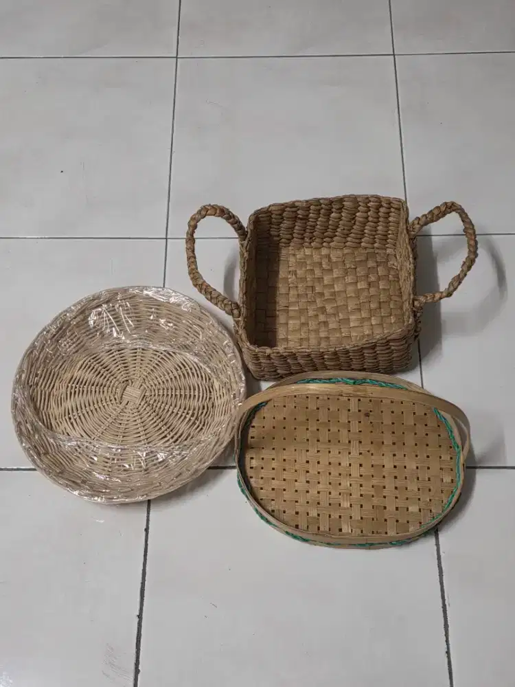 Jual Se Paket 3 Buah Keranjang Nampan Tempat Parcel Bambu