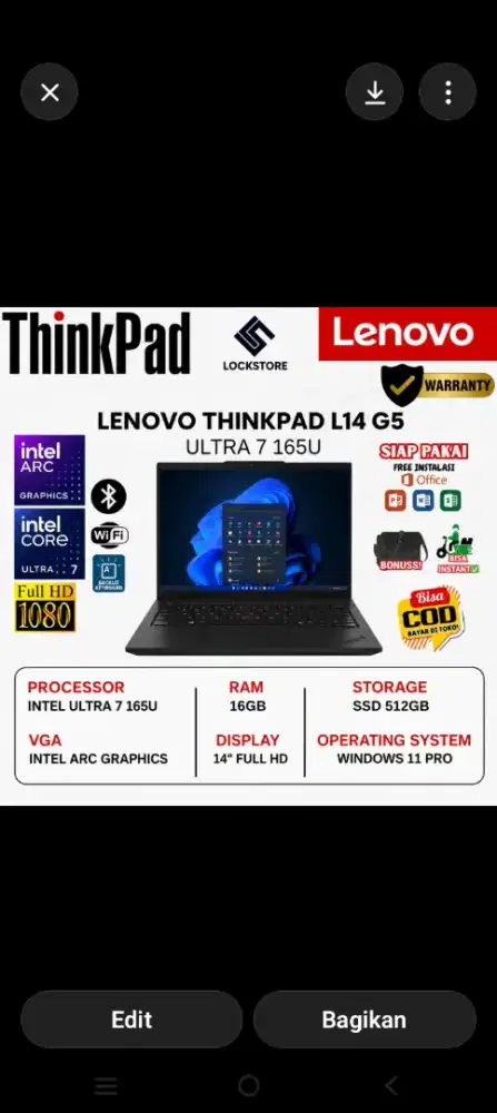LENOVO LAPTOP AI THINKPAD L14 ULTRA7