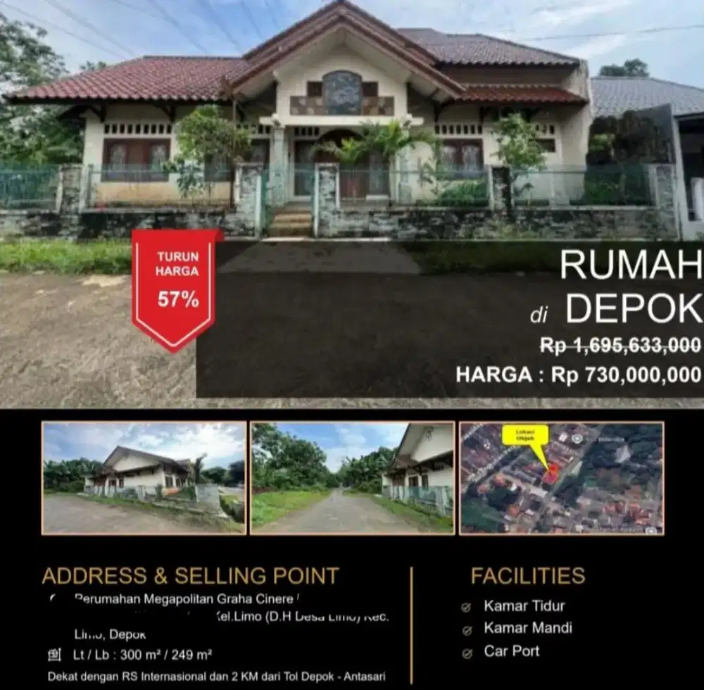 Dijual Rumah Siap Huni 2 Lantai Perumahan Megapolitan Graha Cinere