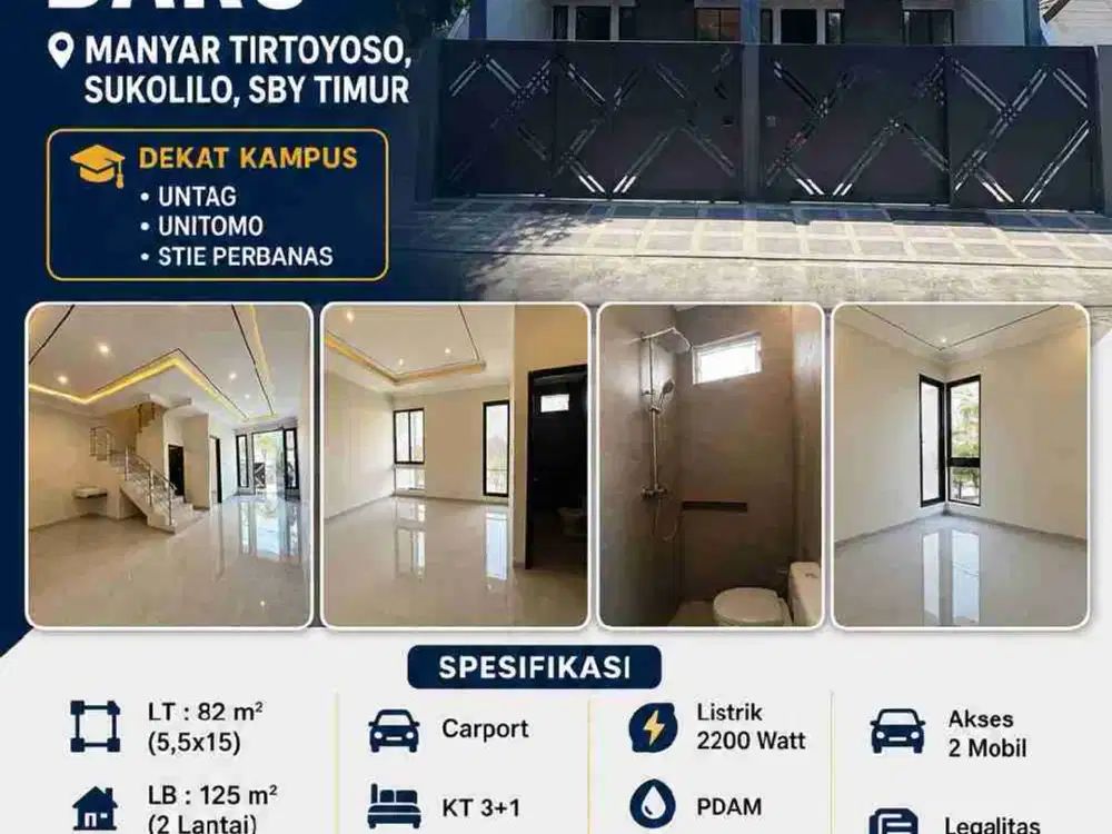 2 Unit Rumah Baru 2 Lantai siap Huni di Manyar Tirtoyoso, Sukolilo, Sby Timur