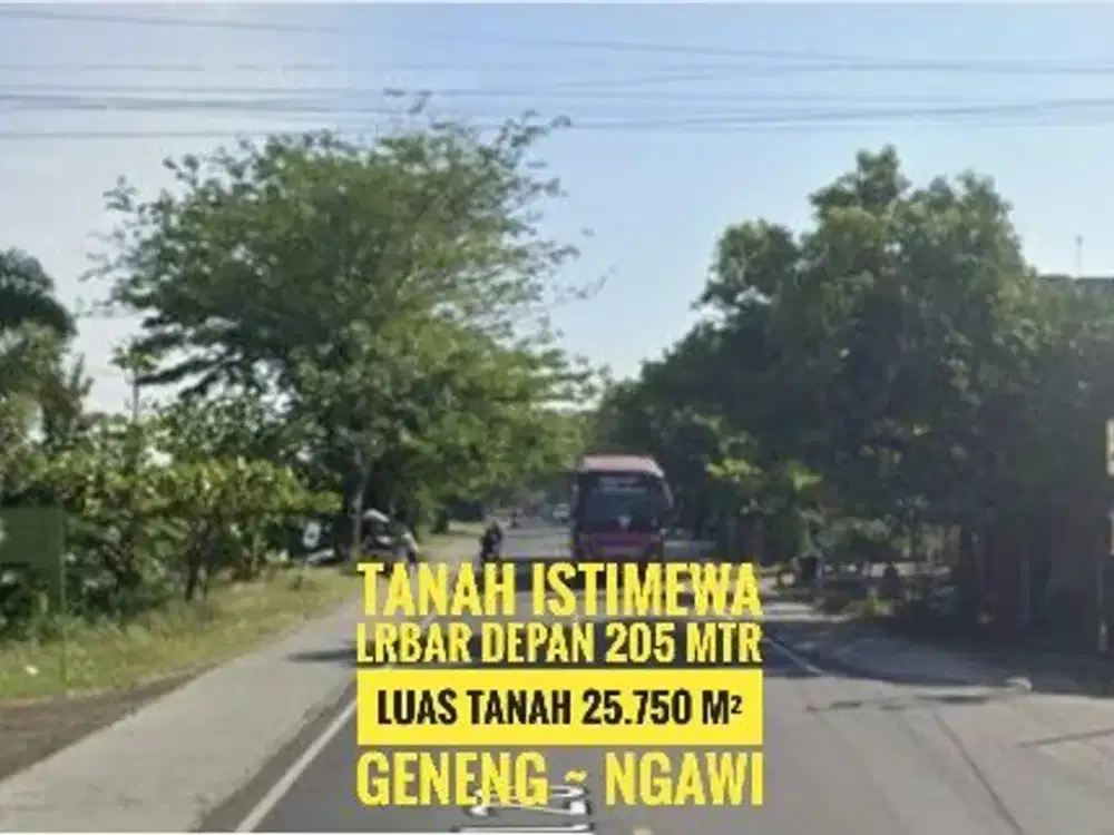 JUAL Tanah Pekarangan LD 205 mtr, NOL Jl Raya Propinsi Madiun-NGAWI Lokasi Istimewa