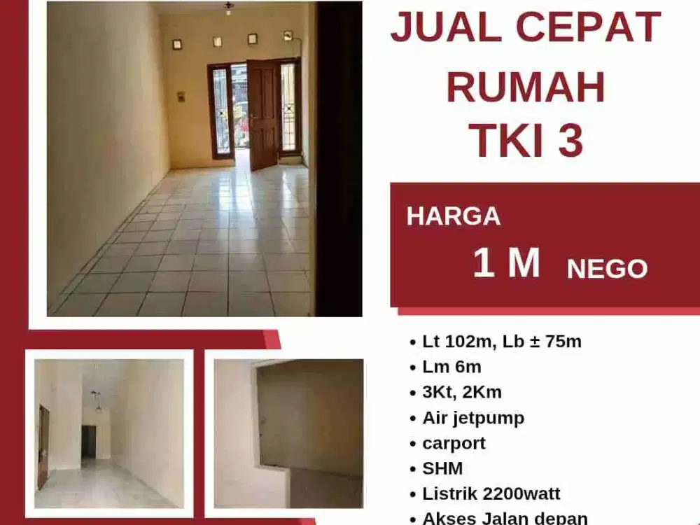 Dijual cepat rumah di TKI 3 blok E