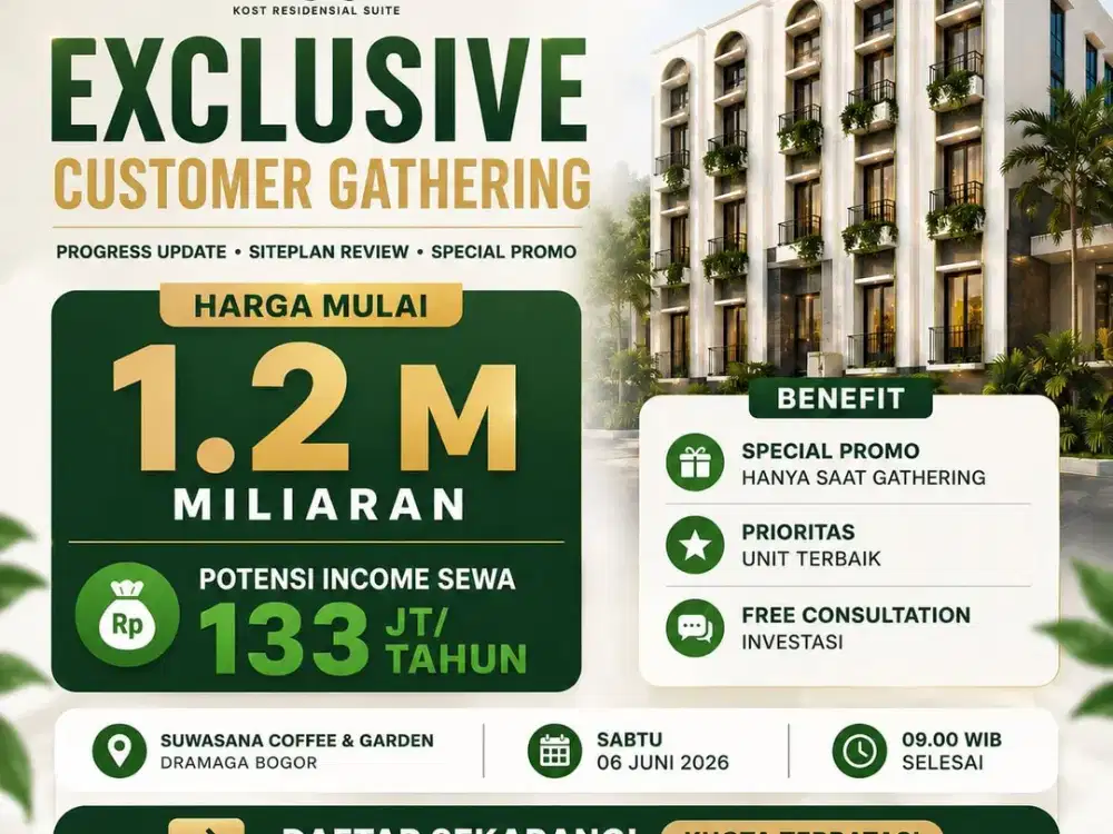 INVESTASI KOSAN DENGAN JAMINAN TERSEWA – DEKAT IPB DRAMAGA BOGOR
