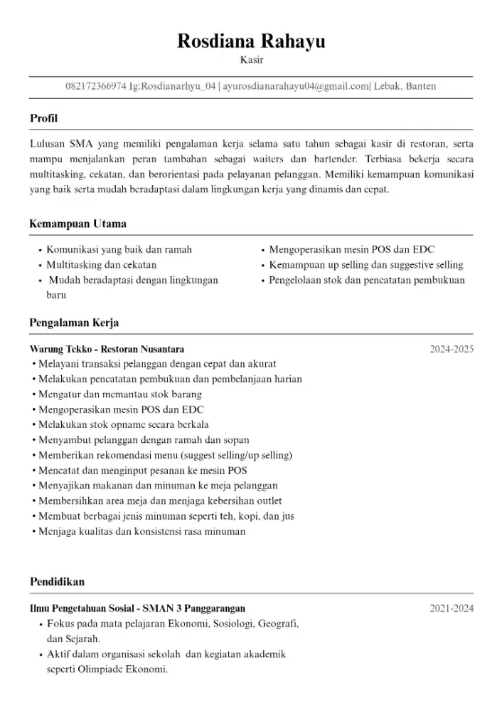 Open part time setiap hari selasa