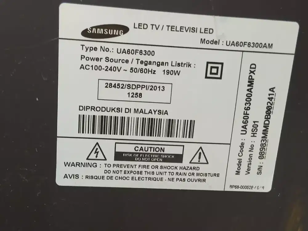 Tv led samsung 60 minus Lcd pecah