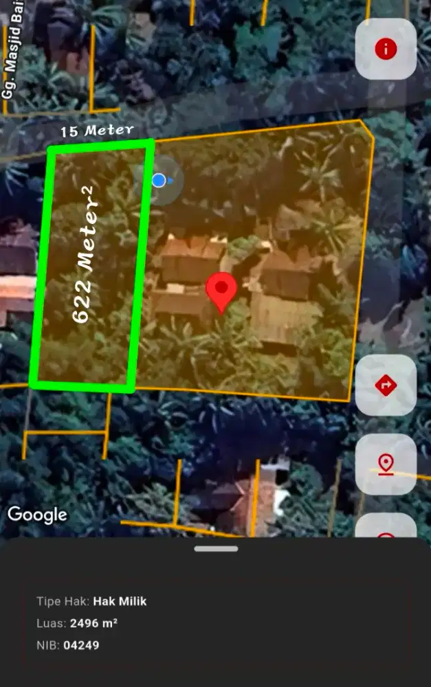 Dijual Tanah Pekarangan SHM 622m muka 14m