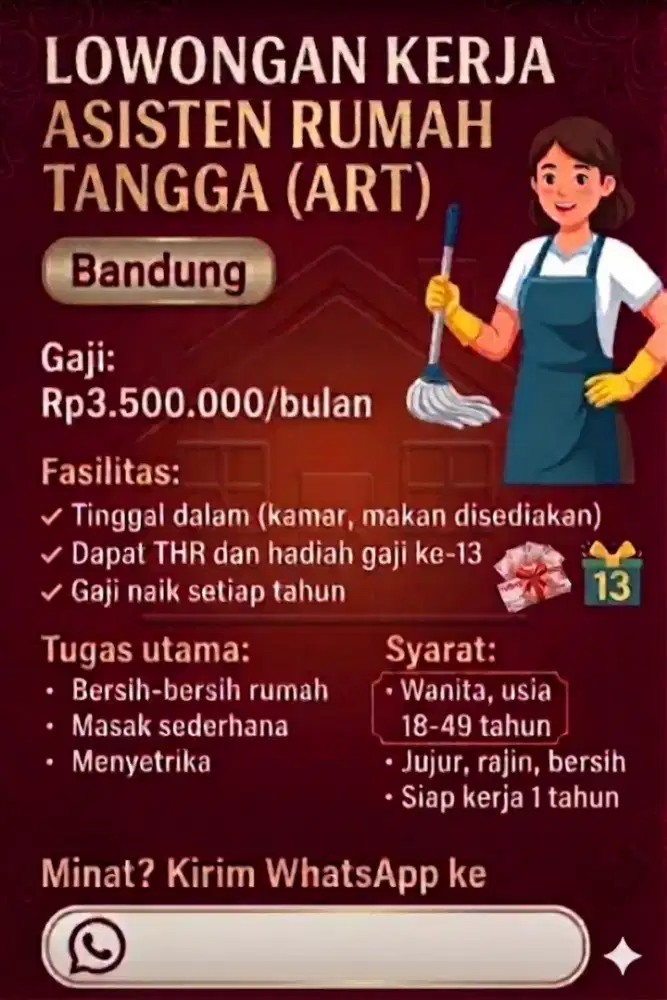 DICARI ART/ PEMBANTU SEGERA! LANGSUNG KERJA