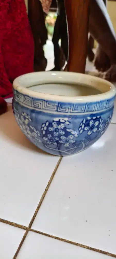 Mangkuk keramik biru putih vintage oriental