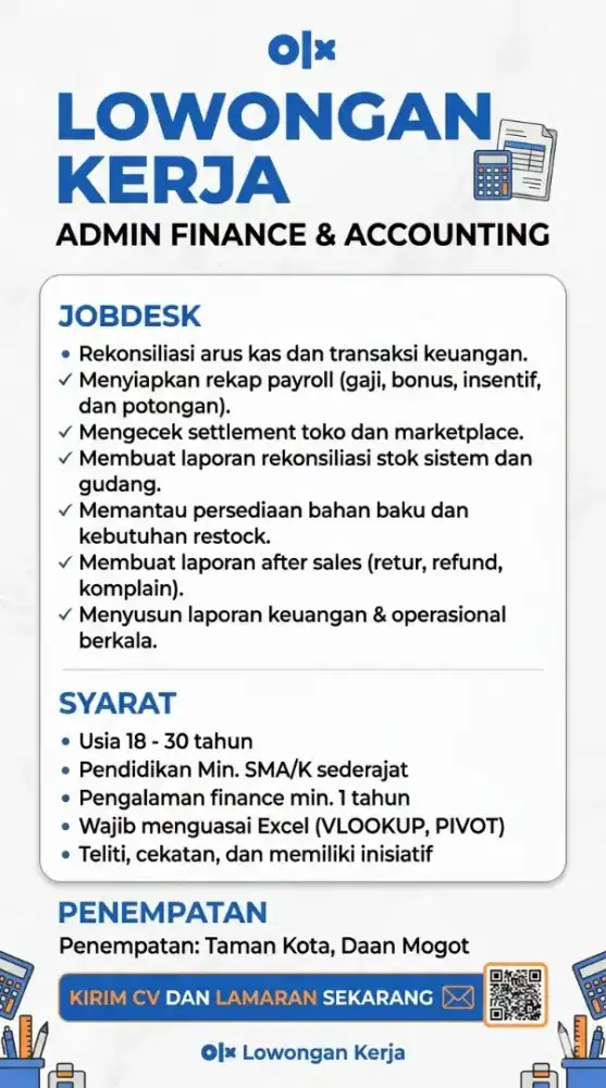 Lowongan Admin Finance dan Accounting