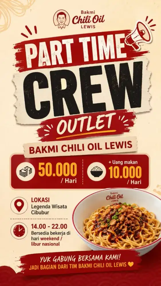 STORE CREW PART TIME PENJAGA BOOTH BAKMI MIE AYAM