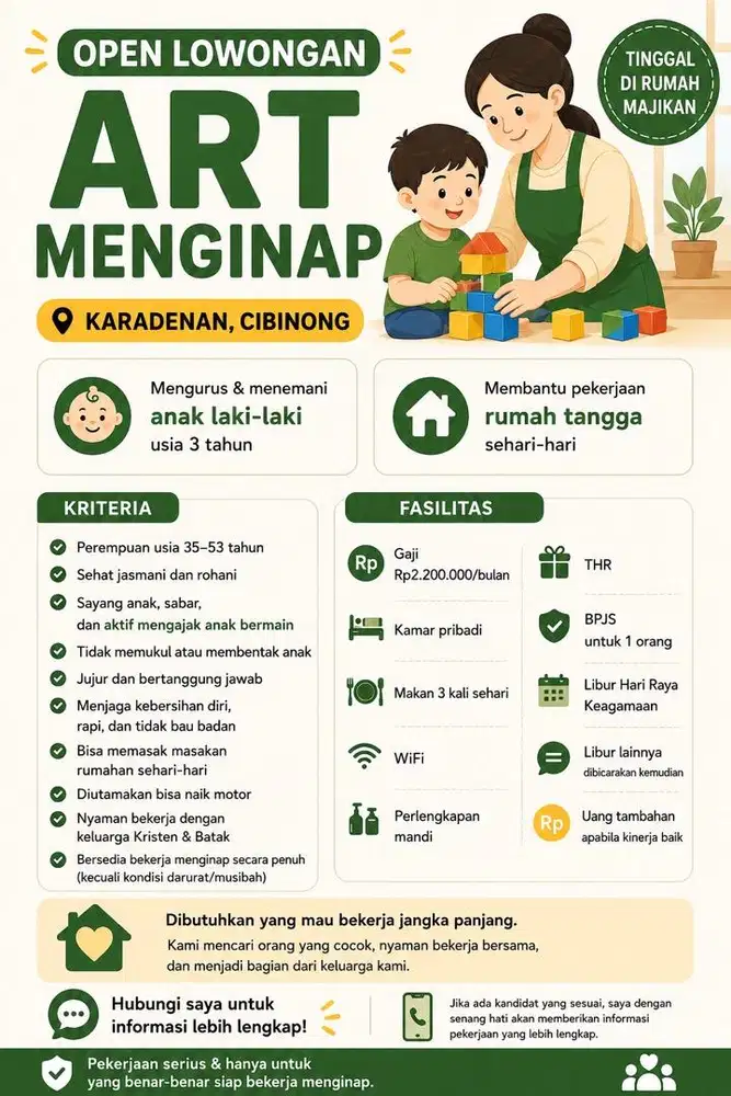 Lowongan ART Momong Menginap