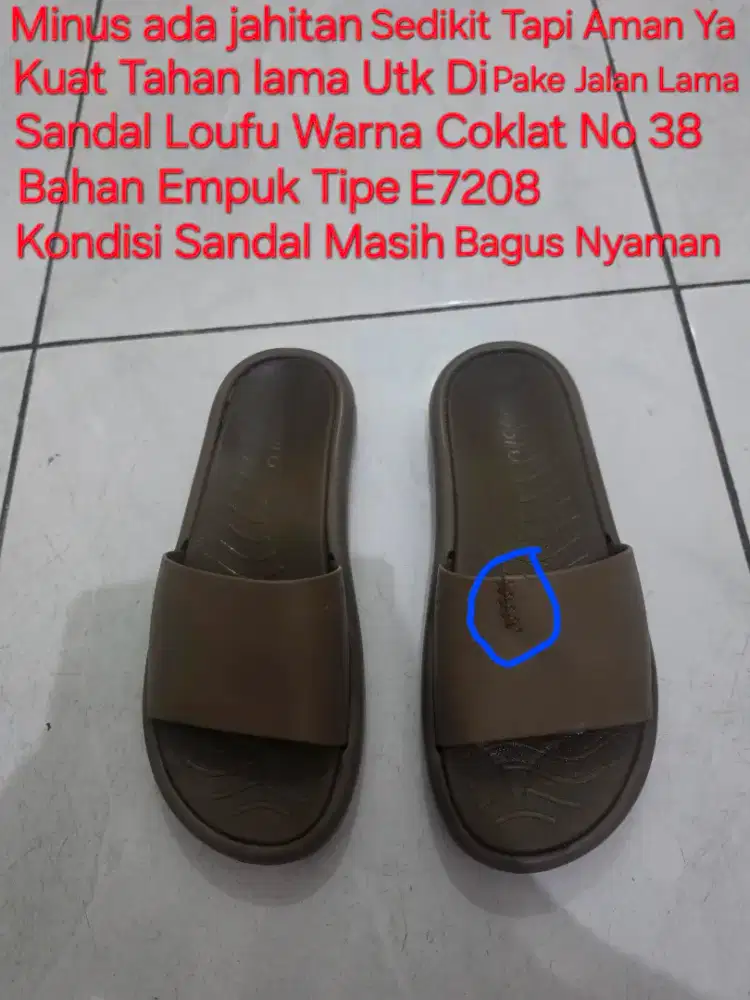 Sandal Wanita Loufu Coklat No 38 Minus Jahit Sedikit Kondisi Sandal Ok