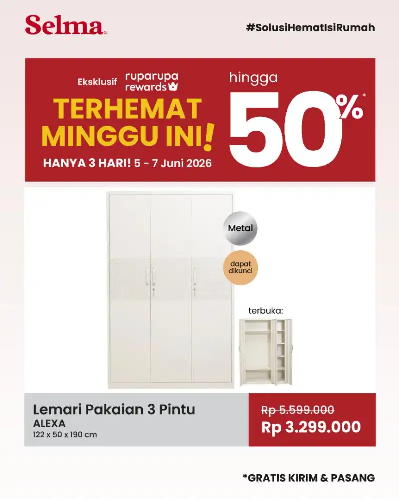 Lemari Pakaian 3 Pintu Metal Alexa