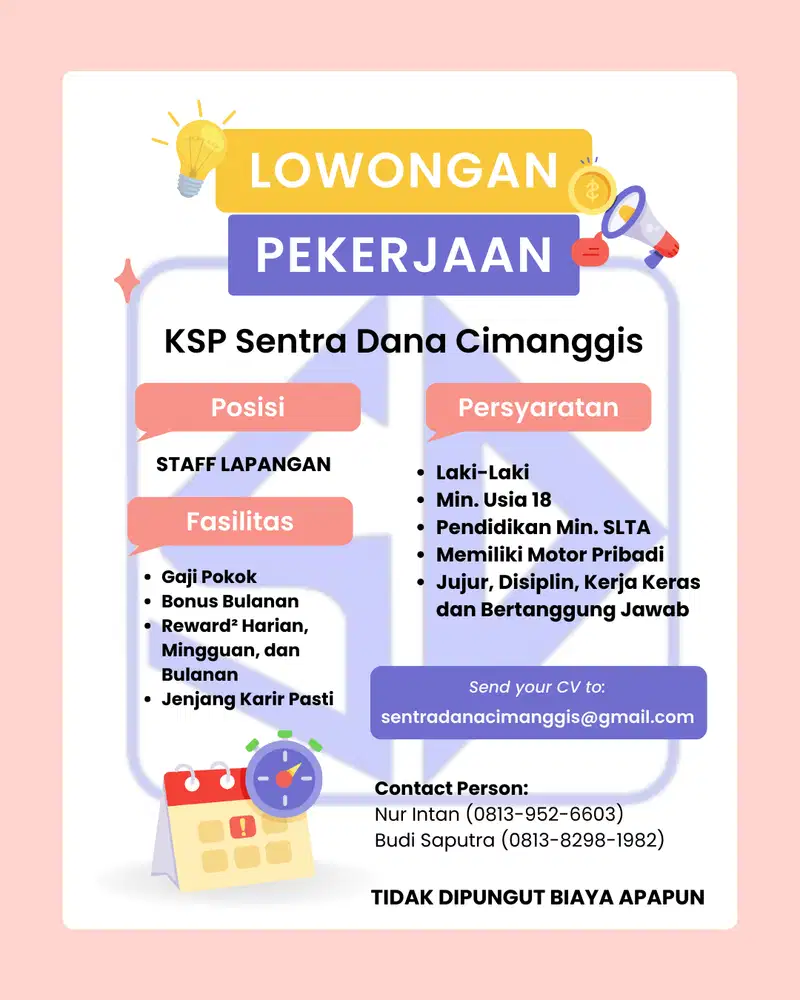 DIBUTUHKAN SEGERA STAFF LAPANGAN!!