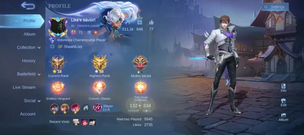 akun ml lumayan old skin legends gusion