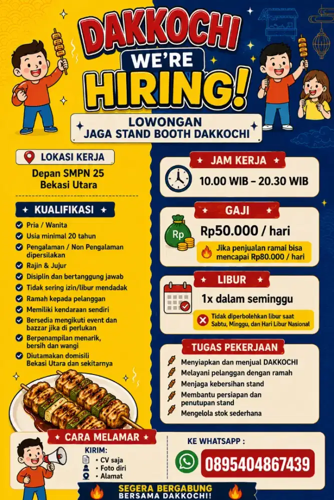 DAKKOCHI We're Hiring!!  Jaga Stand Booth ( Harapan Jaya )