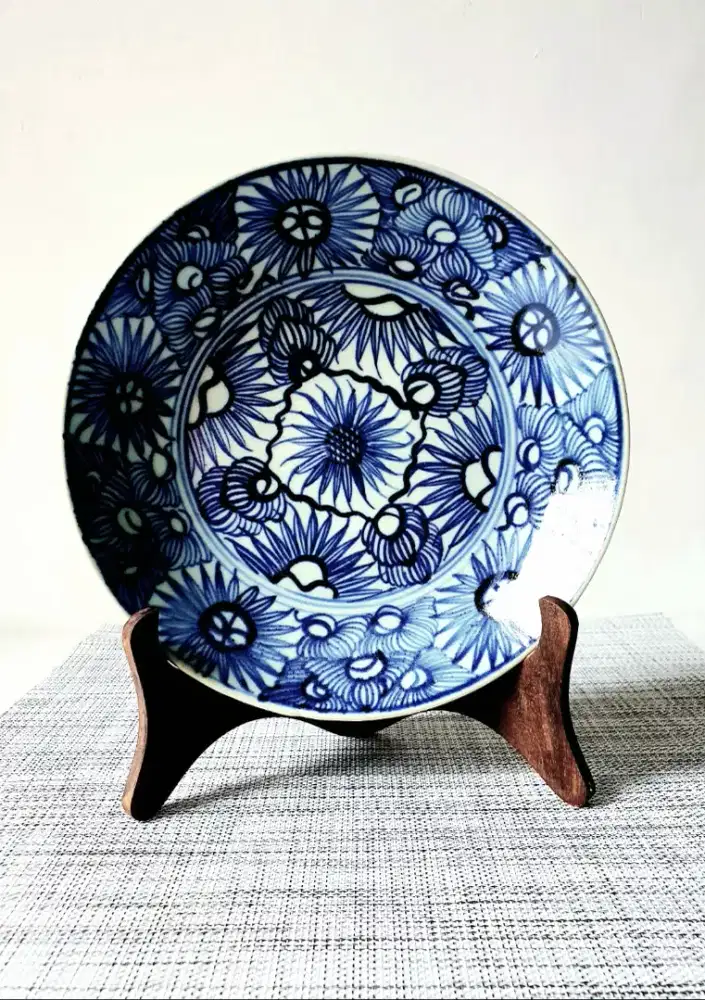 Piring Hias Japanese Sometsuke Floral Pattern Porcelain Plate Vintage