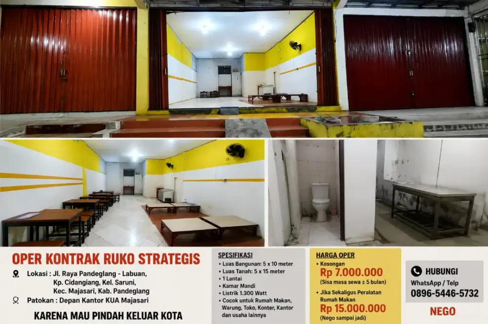 Oper Kontrak Sewa Ruko Strategis Siap Usaha – Lokasi Ramai