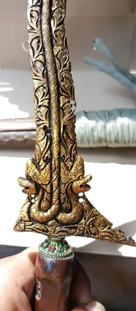 Keris naga kembar sepuh emas jadul kuno dan antik